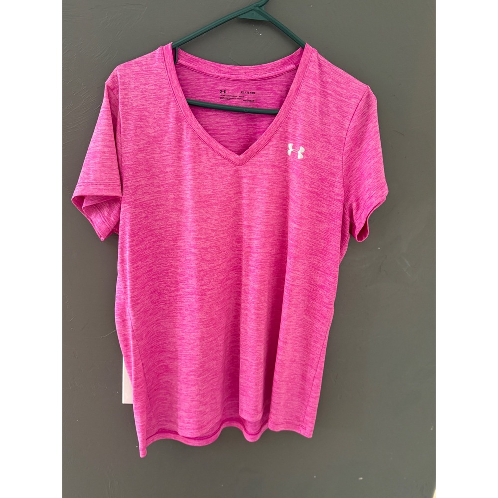 Under Armour Womens XL Pink Space Dye HeatGear V-Neck Short Sleeve Active Shirt